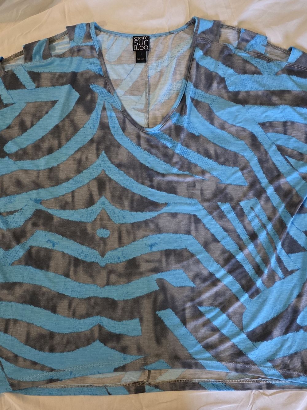 Ciara Sun Woo Blue & Gray Patterned Top Size L